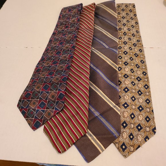 Assorted Men;s Ties Sil 4PCs Browns n Blues V Good - Picture 1 of 2